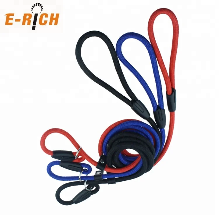 Factory Price Rope Dog Leash and Collar with Leather Stopper