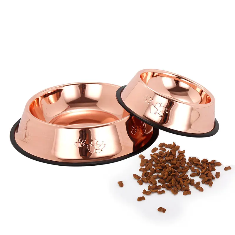 
Rose Color Steel Pet Feeder Stainless Steel Dog Bowls With Rubber Base Pet Food And Water Bowls Perfect For Dogs 