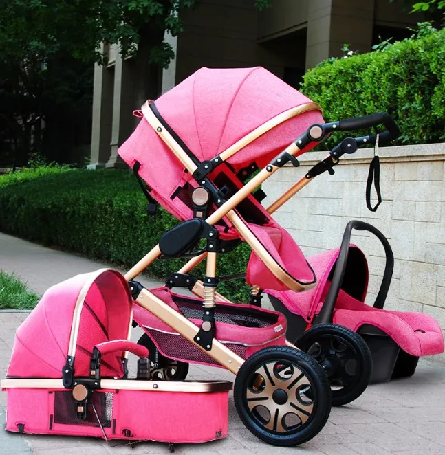 Luxury quality 3 in 1 golden baby stroller Europe standard Oxford fabric babies kids pushchairs prams EN1888 manufacturer