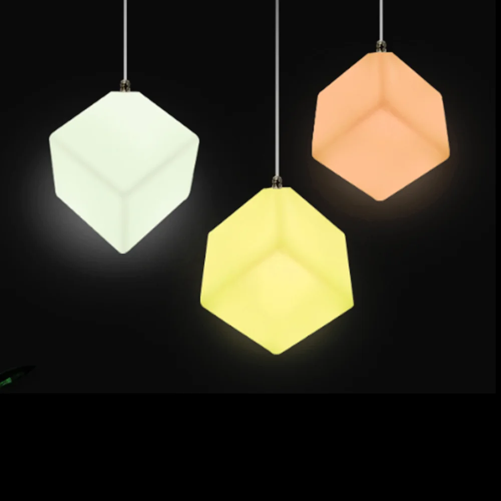 remote control plastic cordless bar nightclub hotel wired led ceiling light 7 colors changing cube led pendant lamp modern