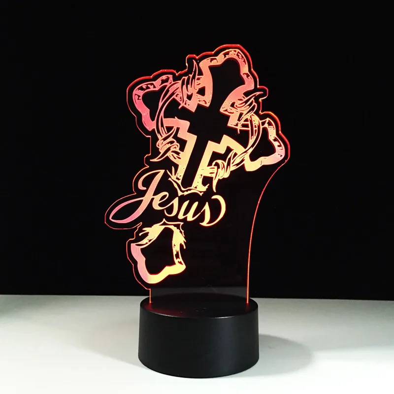 God Cross Jesus Lamp 3D USB Led Visual Night Light Creative Light Fixture Gift Bedside Sleeping Night Light Fashion Table Lamp