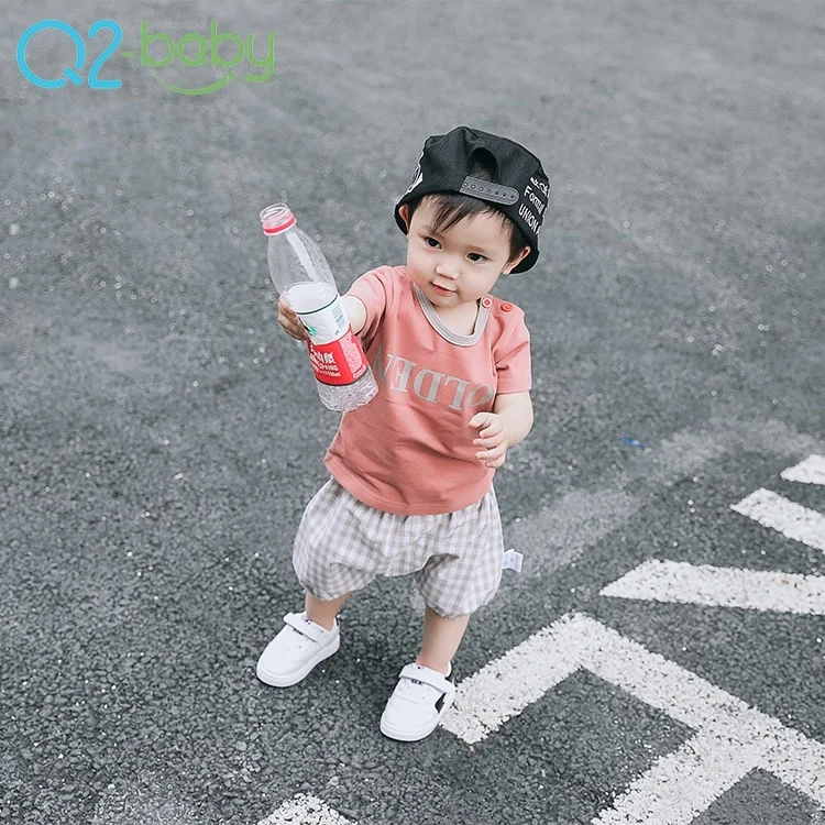 
Breathable simple design letter printed o-neck baby tops, pure cotton infant t-shirts for unisex 1882 