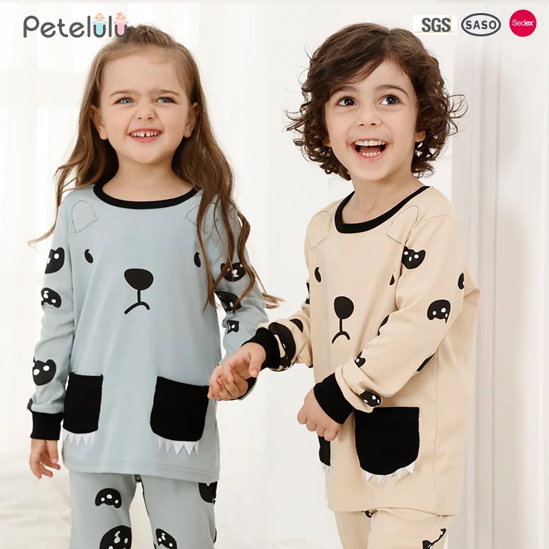 Customized Wholesale High Quality O-Neck Sleepwear Homewear Kids Bear Design Clothing Sets Baby Cotton Pajamas For Boys Girls