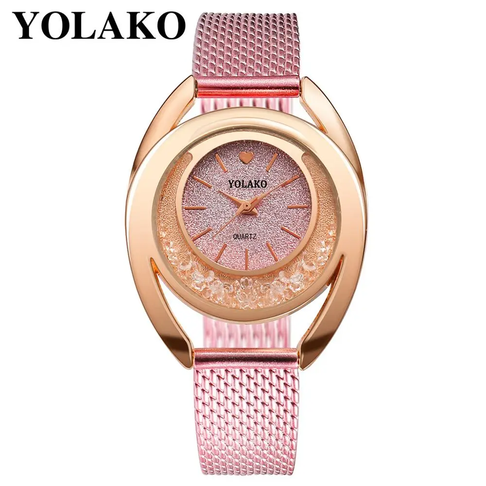 2019 New Trendy Ladies Mesh Leather Quartz Wrist rhinestone watch JSW-0948
