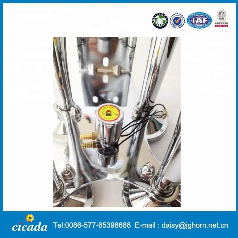 Chrome Very Loud 152dB 4/Four Trumpet Train Sound Air Horn Metal Base