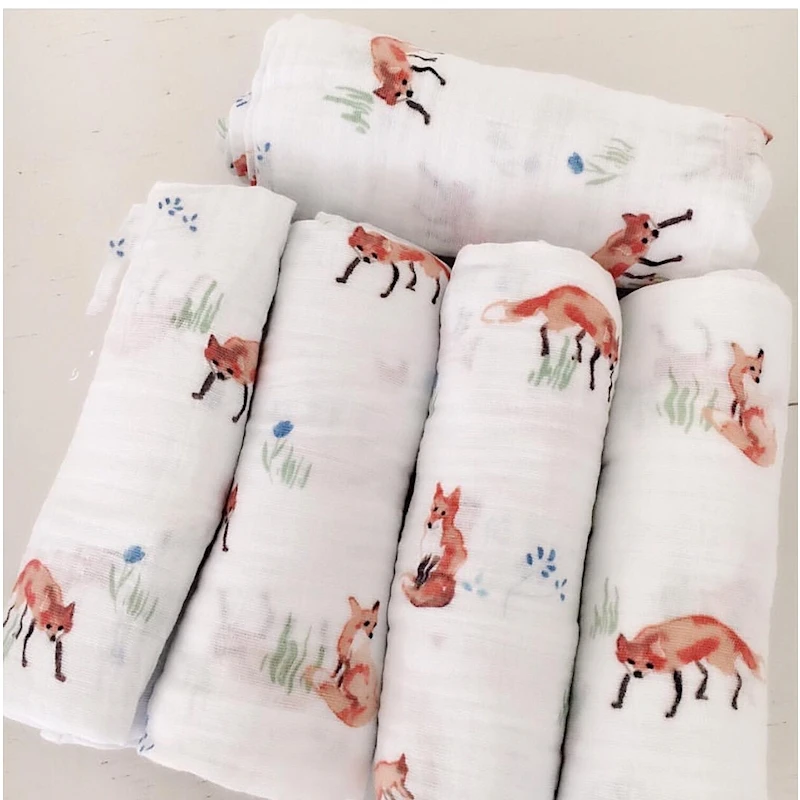 120*120cm Fox Bear Miracle Baby Muslin Swaddle Blanket Newborn Baby use Functional Blanket