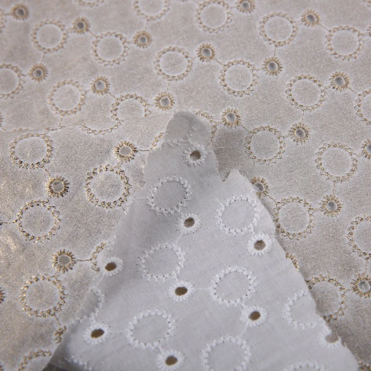 White soft woven plain lurex foil cotton dress embroidered fabric by the yard for garment