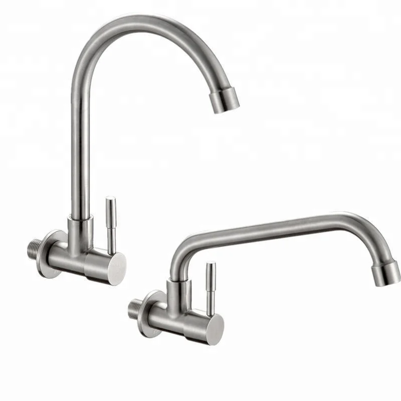 304 Stainless Steel Kitchen Faucet Single Cooling Water Tap Enter Wall Type Tap