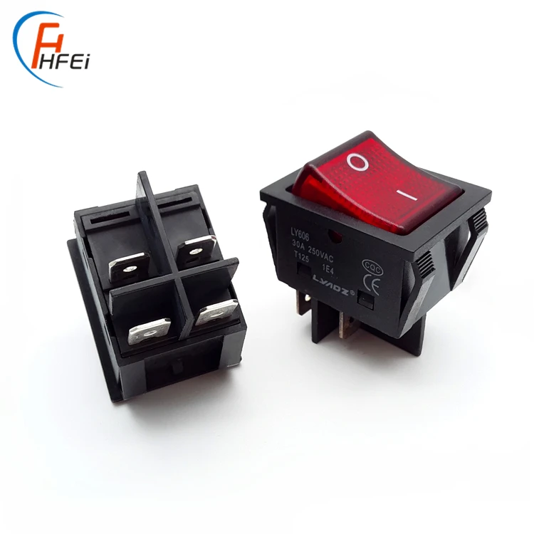 HF hot sale Double throw t105/55  DPDT ON-OFF neon lamp 12a 125vac rocker switch kcd4