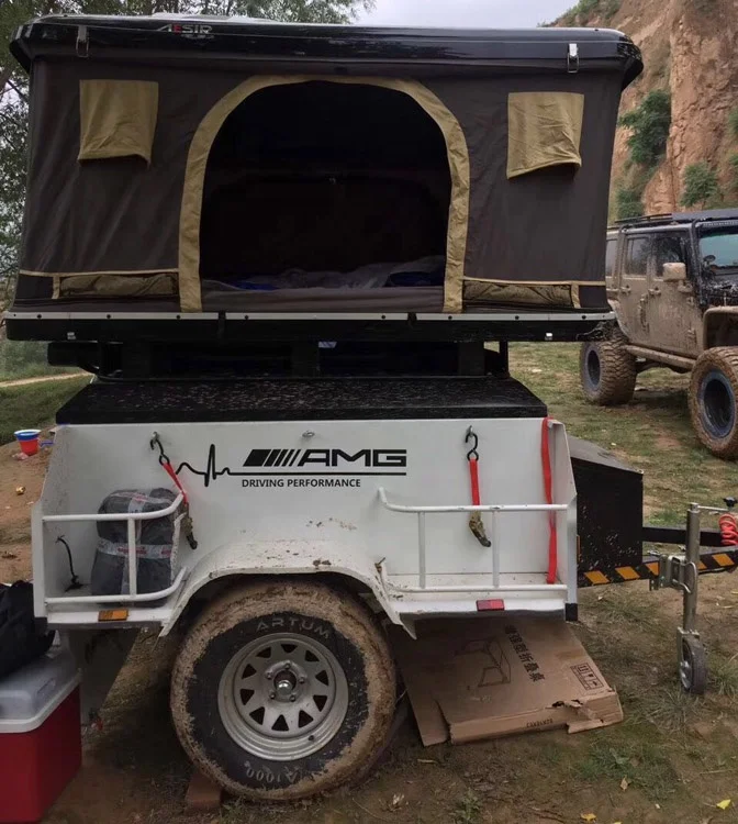 Small car tow trailer storage box trailer off road camping trailer with tent