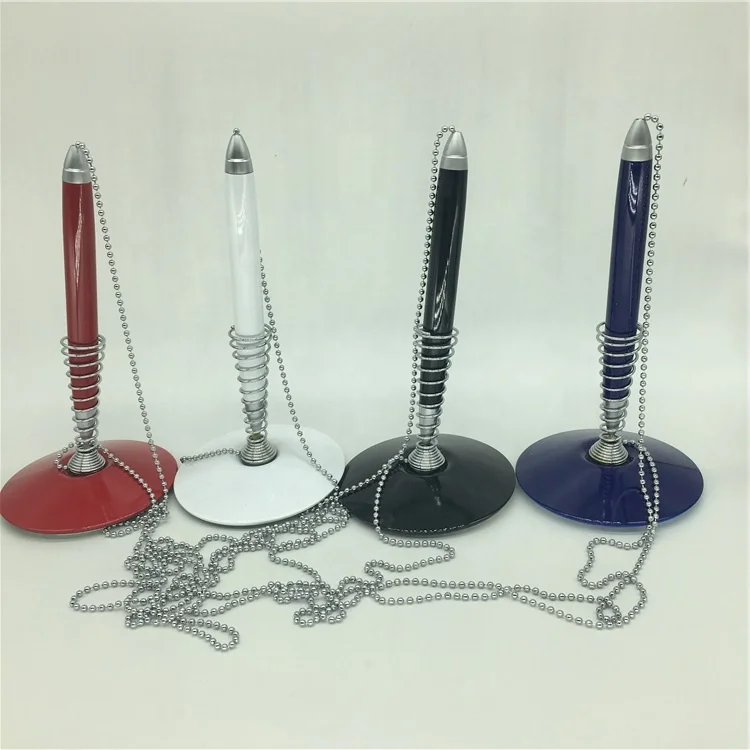Business Office Hotel Bank Customized Logo Table Desk Counter Pen Chain With Custom Color