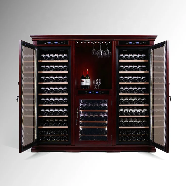
Giant Triple Temperature Zone Oak Wood Wine Cellar Refrigerator Storage Cooler Home Bar Furniture 300 Bottle Display Rack Fridge 