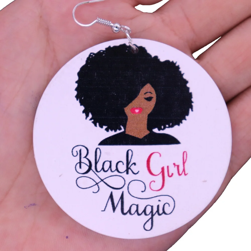 New fashion custom logo women jewelry earrings black girl magic handmade engraved wood earring Africa wholesale