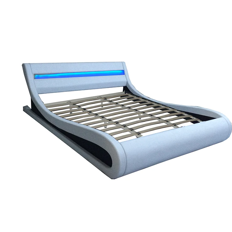 Italian King Size Bedroom Furniture Contemporary LED Faux Leather Bed Platform Frame Y