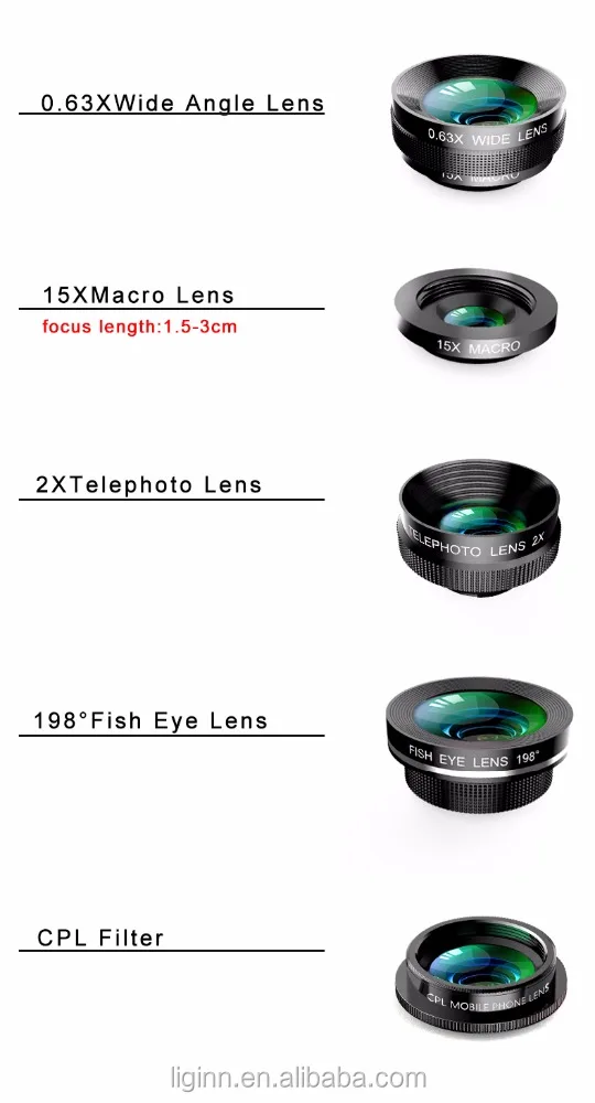 LIGINN HD 4K traveling phone camera 5 in 1 lens kit for cell phone with detachable clip
