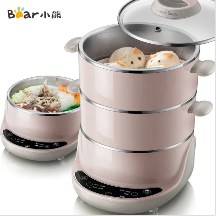 Amazon hot sale Stainless steel 3 layer Round Shape  Non Plastic Food Steamer Electric Food Steamer
