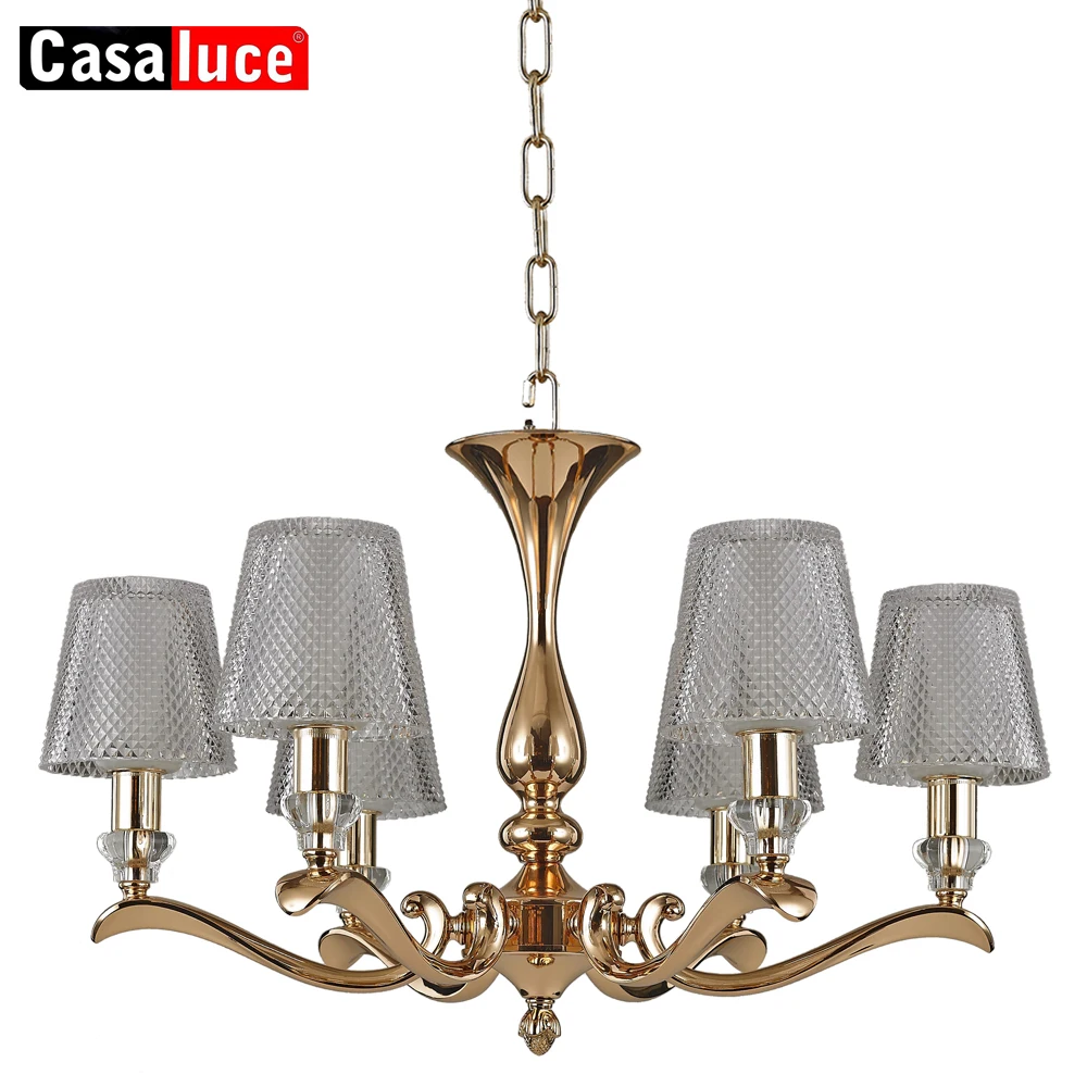 high quality large iron glass chrome gold crystal E27 chain chandelier lighting