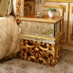 BISINI Luxury Style mirror faced hand carved gold foil wooden bedside table of wedding bedroom furniture - BF07-10058