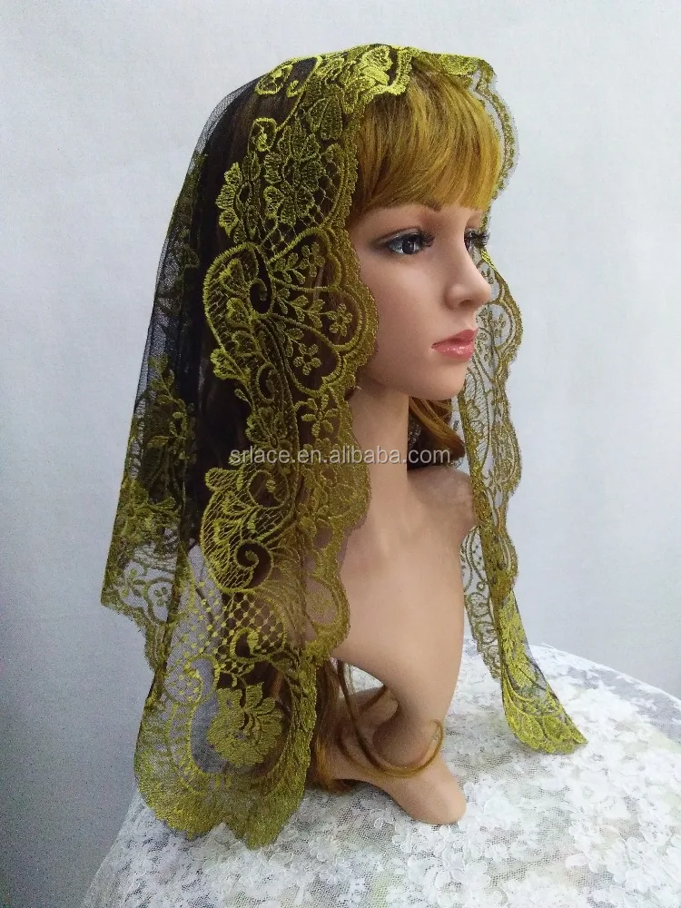 Желтая Золотая кружевная испанская кружевная Фата мантильи