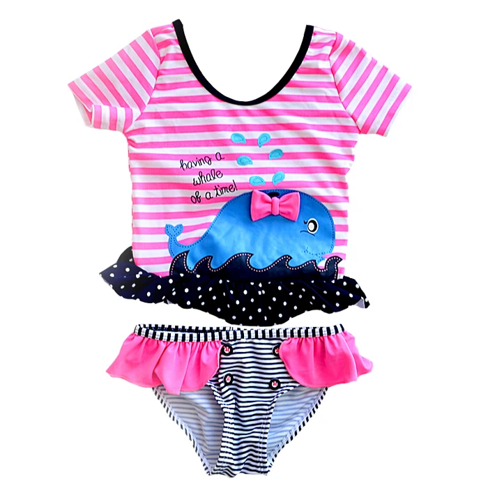 
УФ-Купальник для девочек, детский купальник в полоску, в горошек, розовые детские танкини 