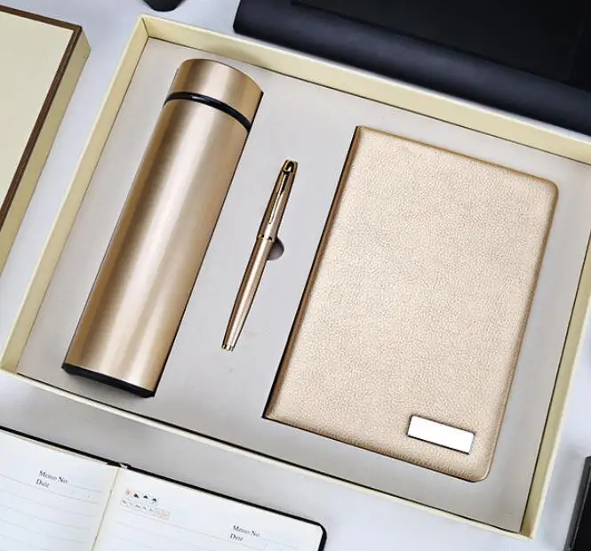 2018 leather notebook with water bottle and pen business gift set office gift set
