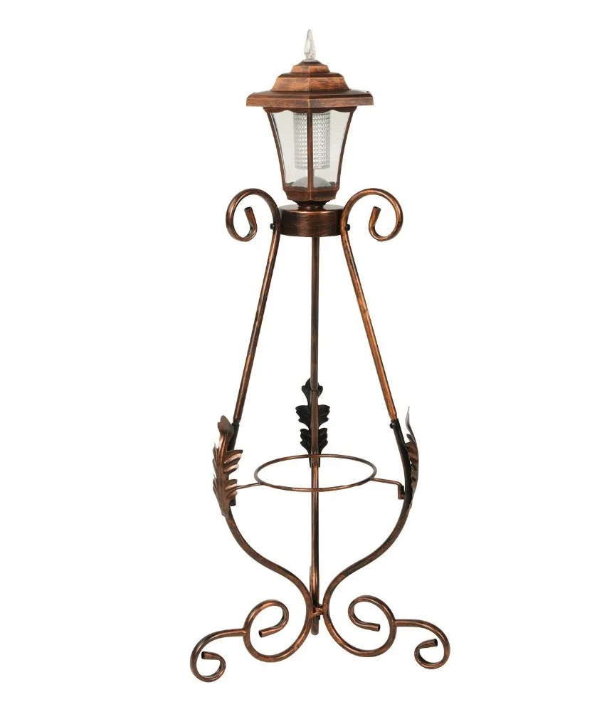 Outdoor Metal Plant Stand With Solar Lantern For Garden