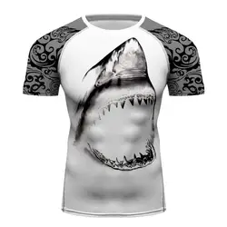 3D Printing Men Rash Guards Cool Shark Sea Monster MMA BJJ Tshirt Tops Custom Jaws Marathon Running Singlet