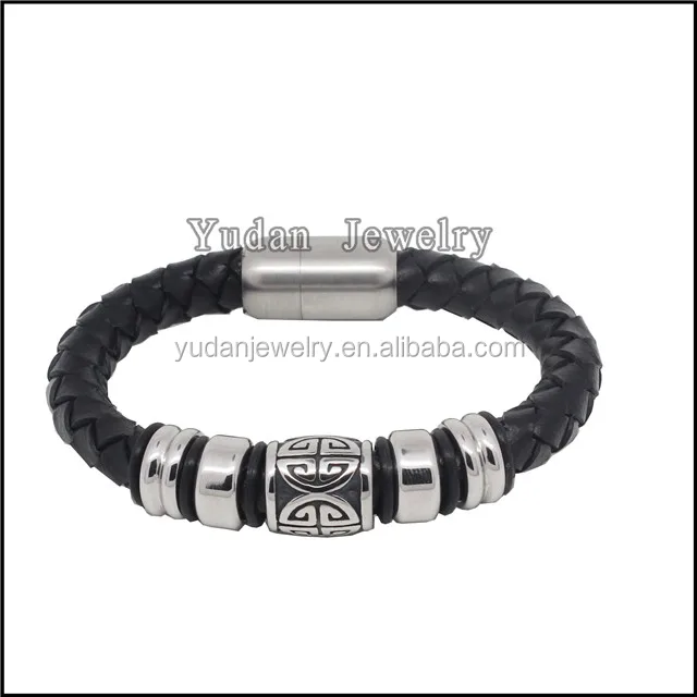 Yudan Jewelry Titanium Steel Cross Religious Jewelry Leather Bracelet