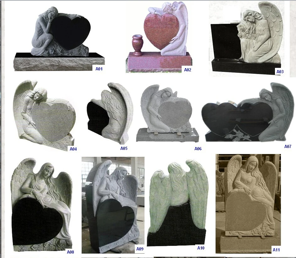 Black Modern Grave Stone Angel Headstones with heart For cemetery