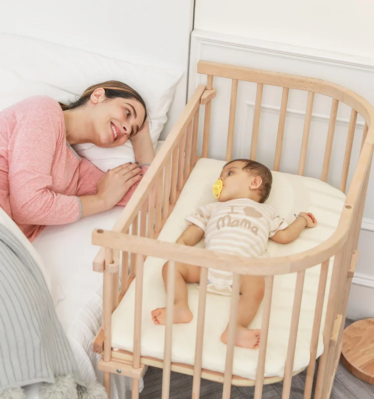 Beech Wood Round Shape New Born Baby Crib Co Sleeper Baby Bed