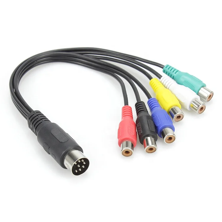 8 Pin Male Din Plug to 6 RCA Female  Audio Cable  RGB Composite Video Cable