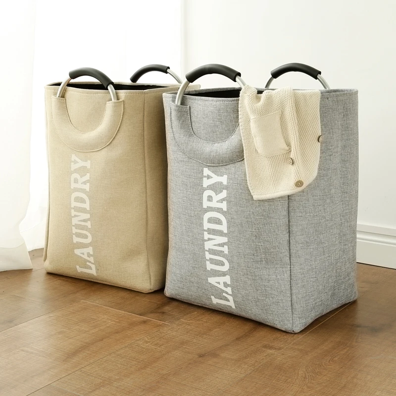 Large Foldable Canvas Bathroom Cloth Storage Washing Bin Laundry Hamper Collapsible Laundry Basket with Handles