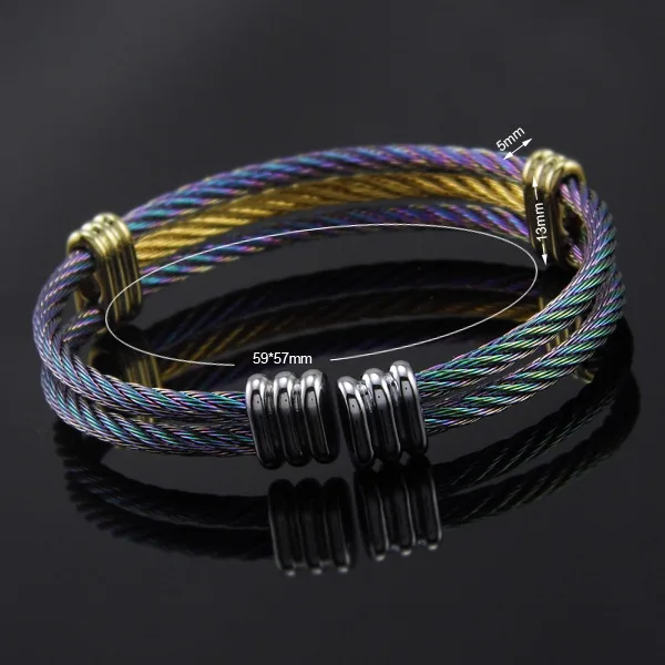 Spring Wire Titanium Stainless Steel Adjustable Hemp Rope Cable Bangle Bracelet