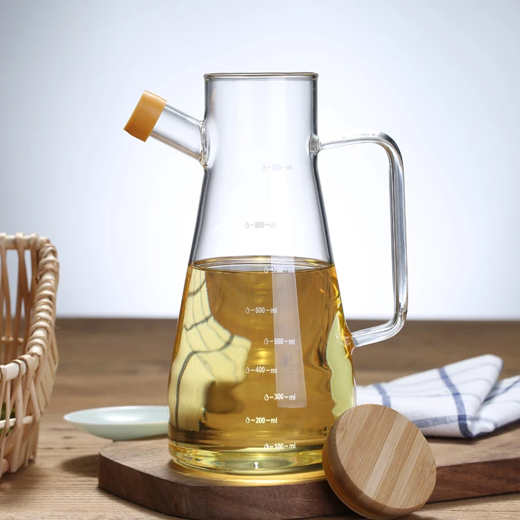 Handmade high borosilicate glass water oil bottle decanter with wooden lid