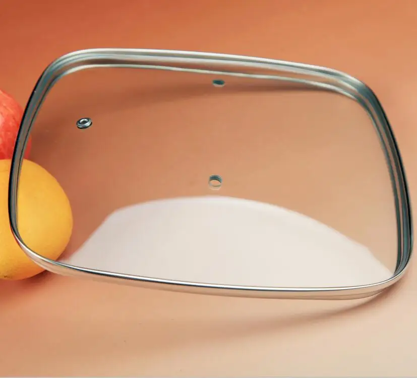 24cm size 4mm tempered glass G type Square shape glass lid with stainless steel  handle for frying pan pots and cookware set