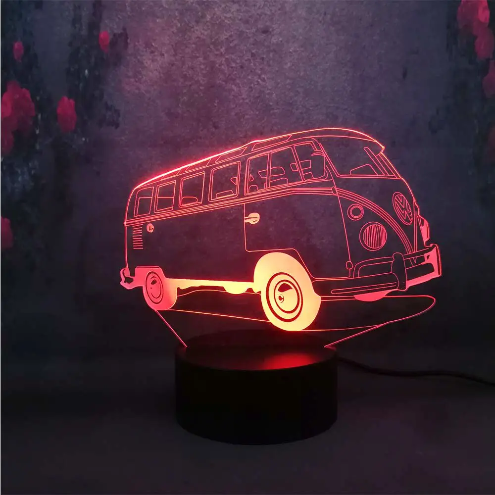USB 3D Lamparas Patrol Bus Touch LED 7 Color Change Lava Night Light Bedroom Bedside Lamp Deco Child Kid Xmas Halloween Toy Gift