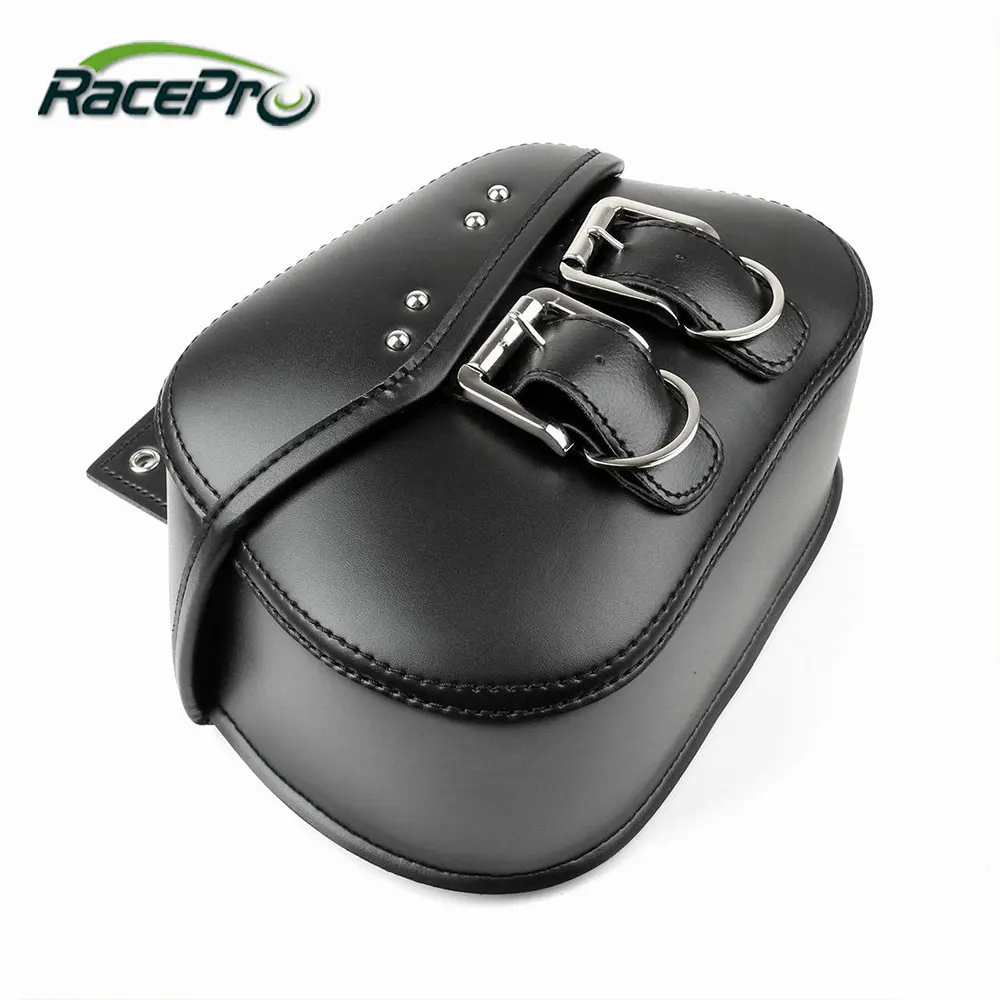 Leather Luggage Black Motorcycle Side Saddle Tool Bag For Harley Softail Models