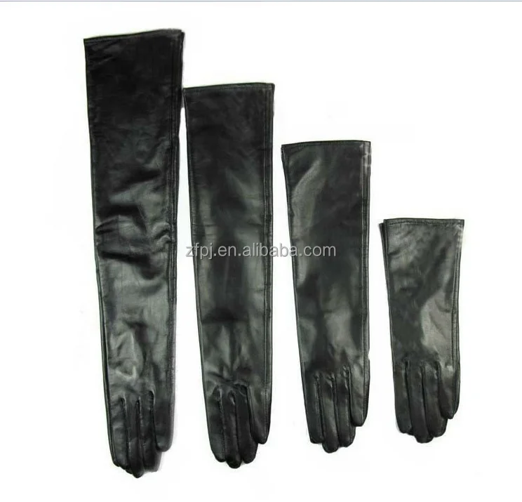 Custom made 30cm to 60cm long plain style evening real leather gloves*black