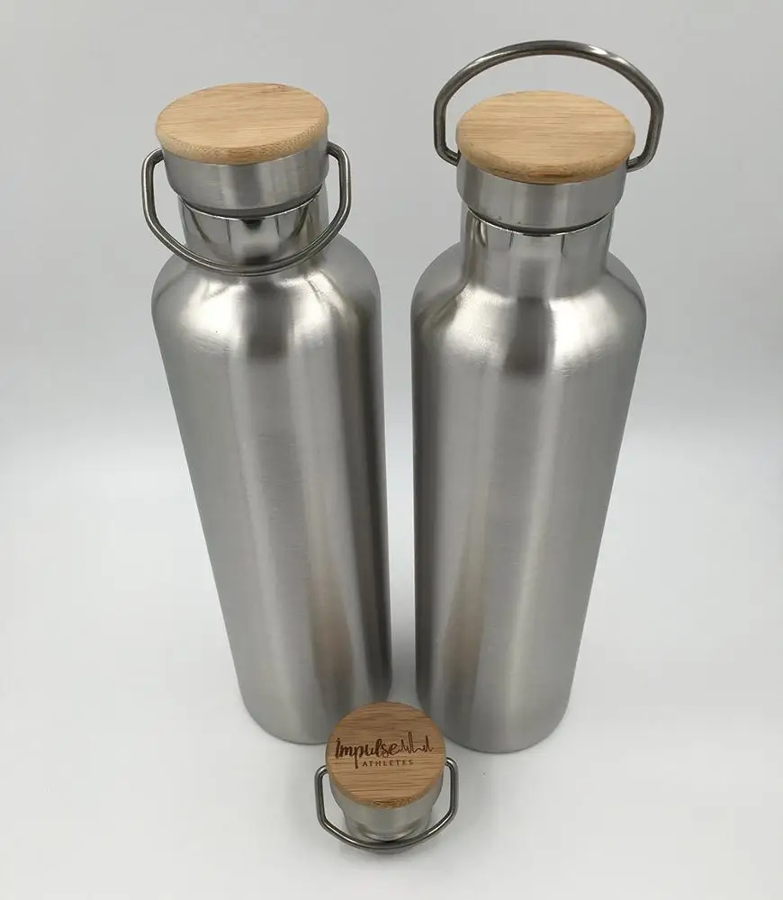 Standard mouth 350ml/500ml/600ml/750ml/1000ml stainless steel insulated sports water bottle with bamboo Lid