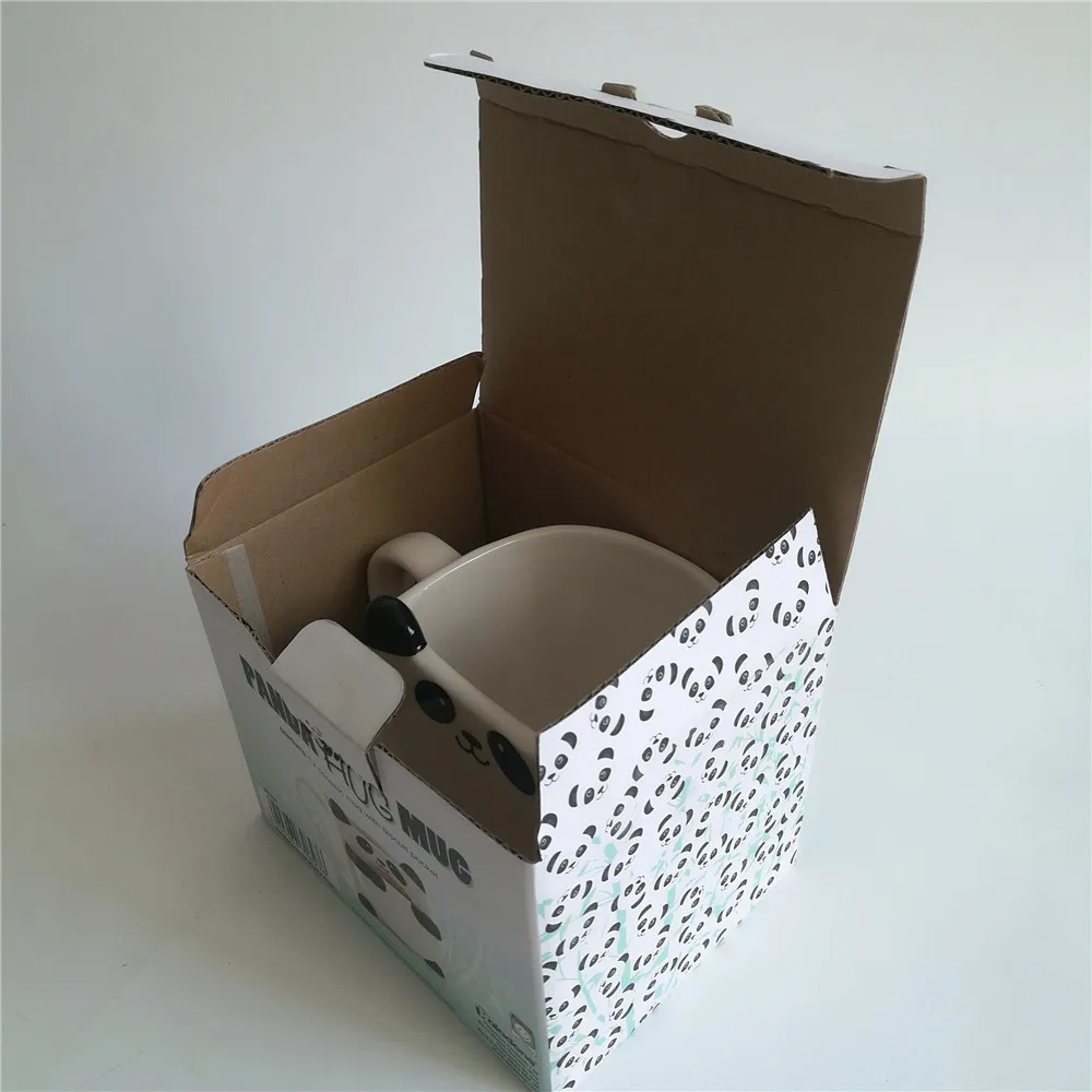 Cartoon design ceramic panda mug with cookie holder biscuit pocket