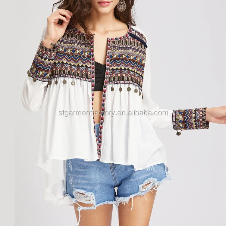 Винтажные топы с вышивкой для девочек; Весенний Повседневный Кардиган вышивкой; Красивые блузы и топы; Sta-00352