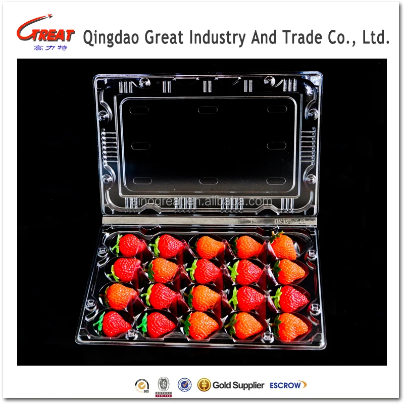 New Design food grade clear blister plastic strawberry packaging box container with 20 cells