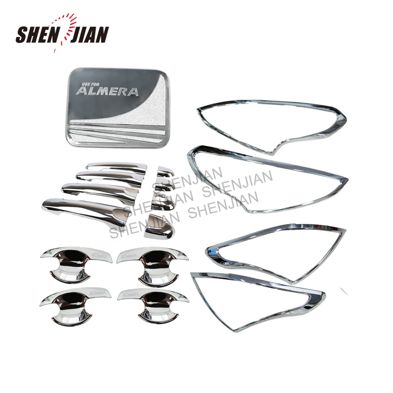 chrome cover black carbon fiber door handle bowl trim full set kits accessories car  For  Almera 2014