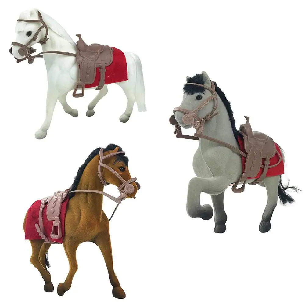 Horse Stable Take-Along Toy Play Set with Farm Tools and Accessories - Set of 3 Horses