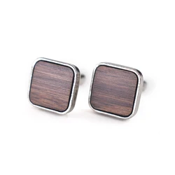 Французские запонки ручной работы из ореха, мужские запонки с индивидуальным логотипом из нержавеющей стали и дерева, квадратные запонки