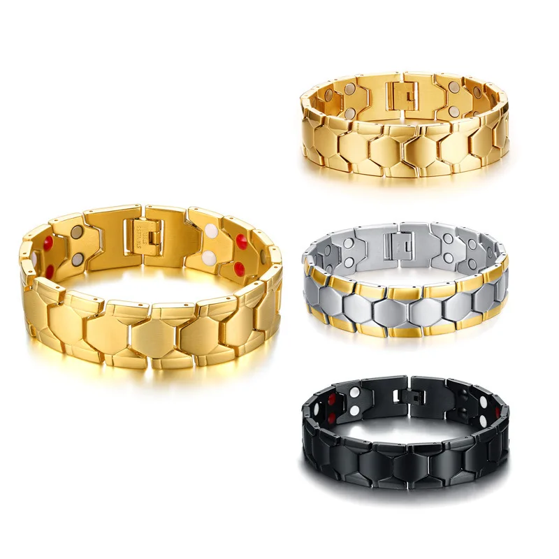 Japan Magnetic Bracelet 18mm Wide Stainless Steel IP Black Plating with germanium negat ion magnetic bracelet