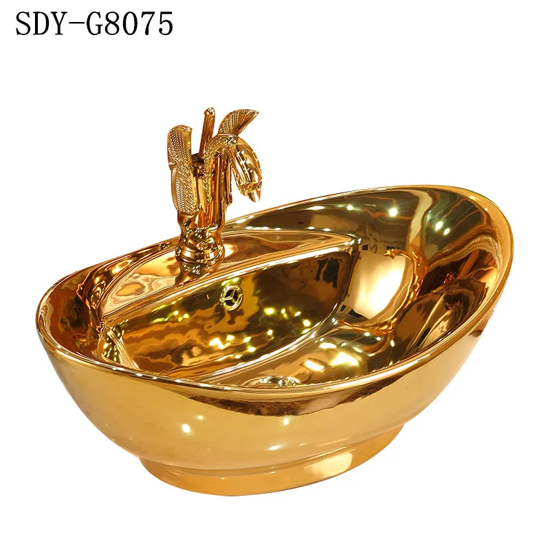 
Ceramic gold color wash basin golden sink bathroom  (60695425137)