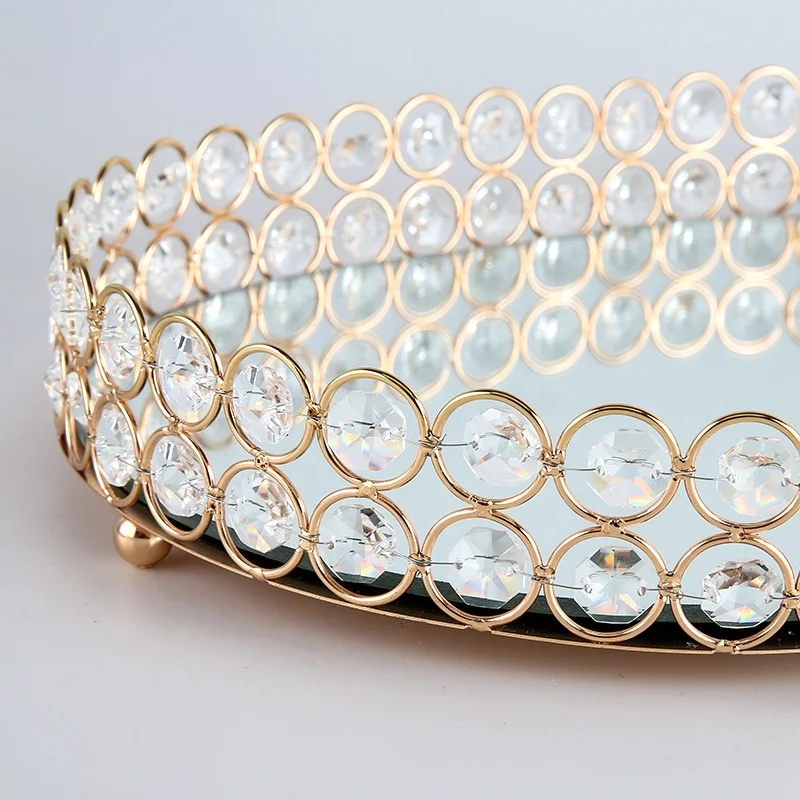 Gold Metal Mirrored Serving Tray for Jewelry Snacks