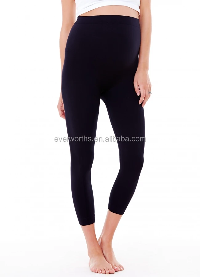 Plus size seamless maternity support leggings made of microfiber nylon spandex