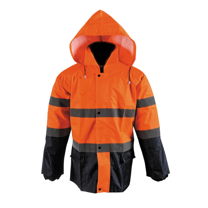 3000 Oxford Hi-vis Reflective Waterproof Lightweight Rain Jacket with PVC coating  EN471 ANSI
